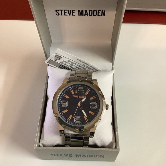 Steve Madden Men's Dark Blue Face Watch In Original Box New With Tag.
